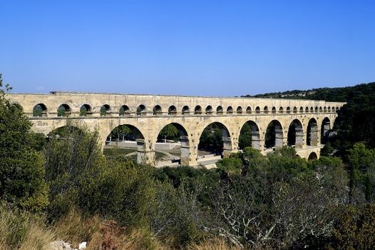The bridge of Gard builds by the Romans and classified with the world heritage of humanity