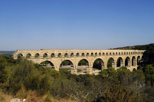 The bridge of Gard builds by the Romans and classified with the world heritage of humanity
