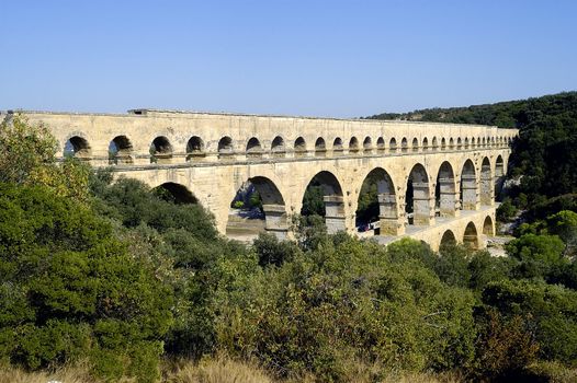 The bridge of Gard builds by the Romans and classified with the world heritage of humanity