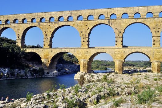 The bridge of Gard builds by the Romans and classified with the world heritage of humanity