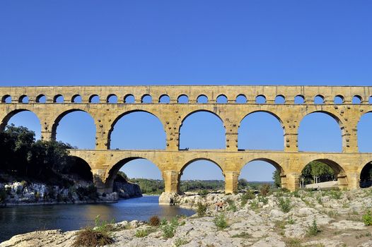 The bridge of Gard builds by the Romans and classified with the world heritage of humanity