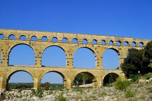 The bridge of Gard builds by the Romans and classified with the world heritage of humanity