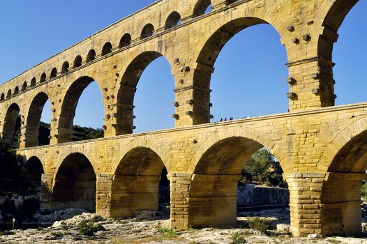 The bridge of Gard builds by the Romans and classified with the world heritage of humanity