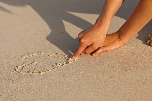 hand writing in sand in summer holiday vacation on beach 