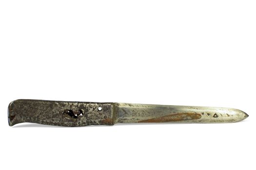 Rusted through World War II soviet army bayonet, isolated on white, clipping path available