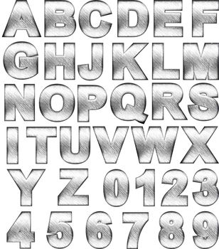 steel alphabet set on white