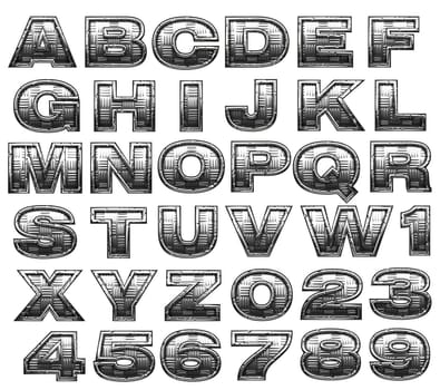 steel alphabet set on white