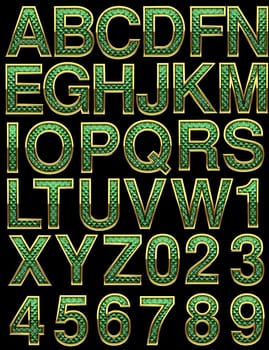 golden alphabet with green