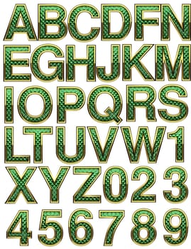 golden alphabet with green