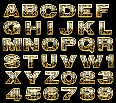 golden alphabet set on black