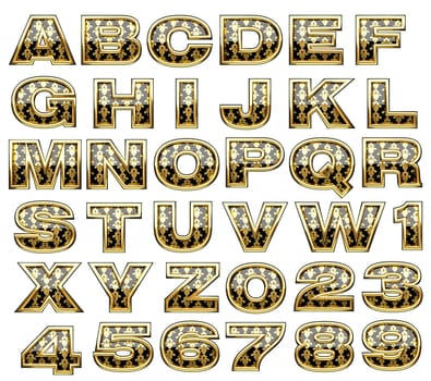 golden alphabet set on white