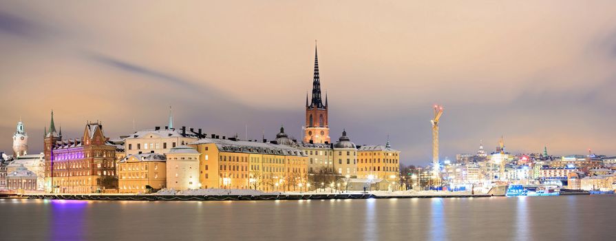 Panorama Cityscape of Gamla Stan Old Town Stockholm city at Night Sweden