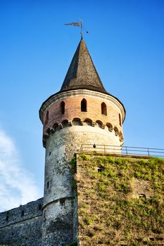 old tower in Kamianets-Podilskyi, Ukraine, at summer