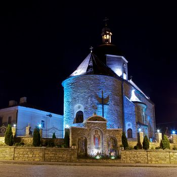 Trinity Church in Kamianets-Podilskyi, Ukraine, at night