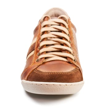 brown leather trainer shoe isolated on white