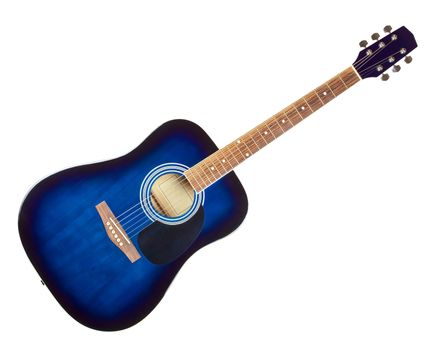blue classic acoustic guitar, isolated on white