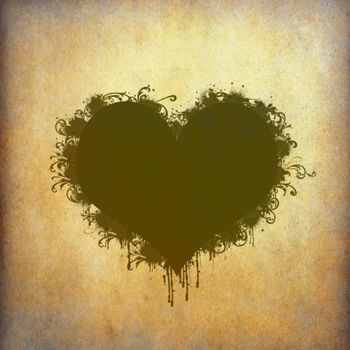 Heart frame stained on old grunge paper