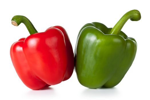 Paprika (pepper) vegetables on white background. Red and green one