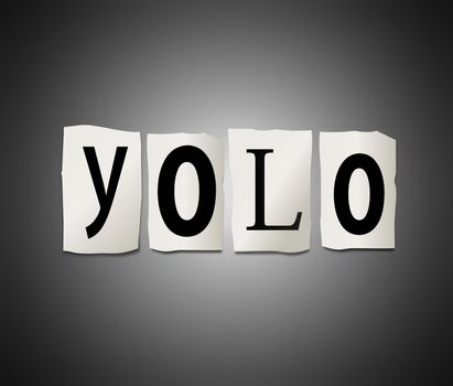 Illustration depicting cutout printed letters arranged to form the word yolo.