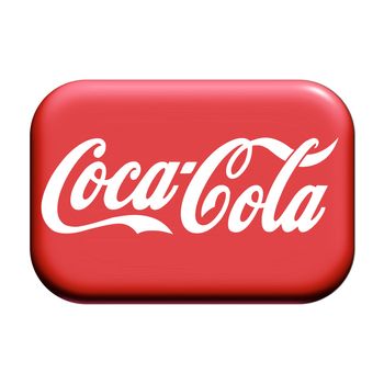 A close up of the Coca-Cola logo on the red 3d background