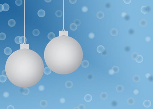 Blue and silver christmas background with silver ornaments and blue bubbles
