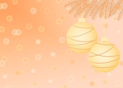 orange Christmas scene with holiday ornaments and abstract circle background