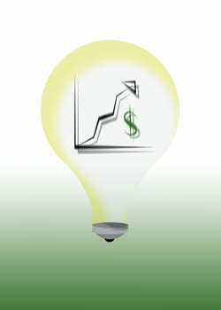 A light bulb, sales chart and dollar sign represent a money making idea