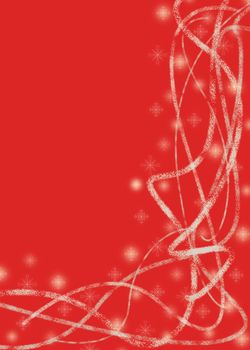 Red winter background for Christmas with glowing snowflakes and abstract lines