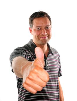 Young man with thumb up to give his approval