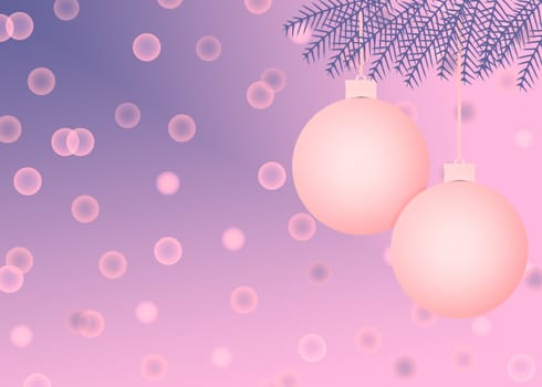 pink and purple Christmas scene with holiday ornaments and abstract circle background