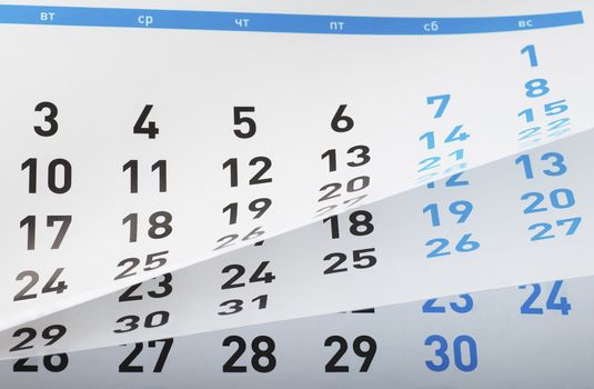 Closeup view of pages of tear-off calendar