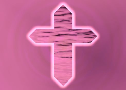 Pink Christian cross on pink background