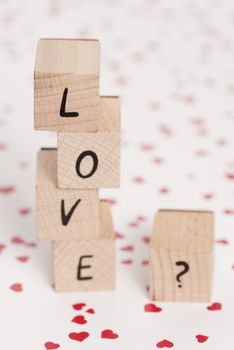 The word love made out of wooden blocks.