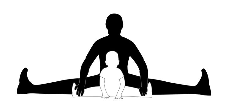 man and child sitting on the cross splits (silhouette)