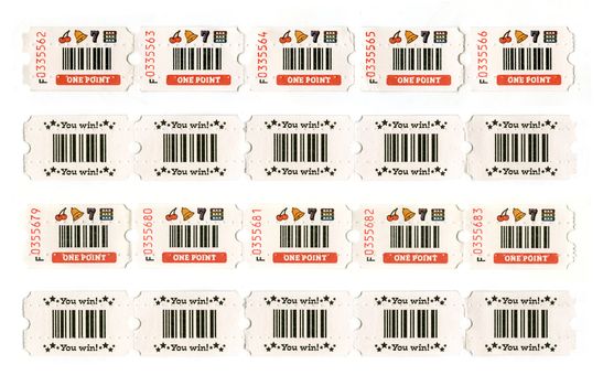 Arcade / Amusement Tickets (front and back) over a white background.