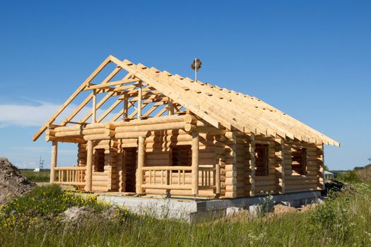 new wooden house built from logs