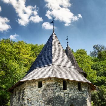 old tower in Kamianets-Podilskyi, Ukraine, at summer