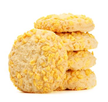 homemade cookies with cornflake pieces isolated on white