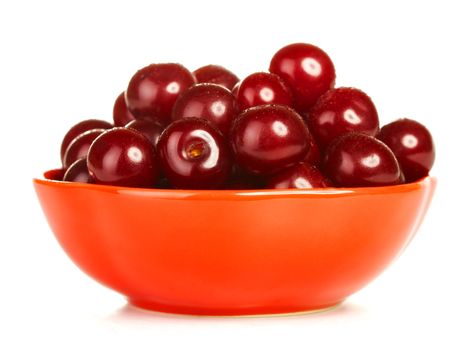 bowl full of cherries isolated on white background