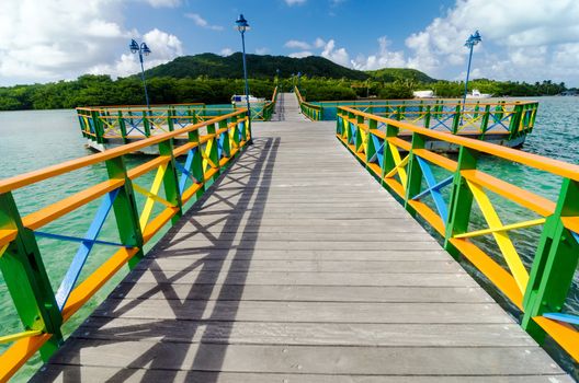 A colorful bridge connecting two islands in San Andres y Providencia, Colombia