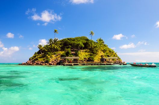 Lush tropical island surrounded by beautiful turquoise Caribbean water