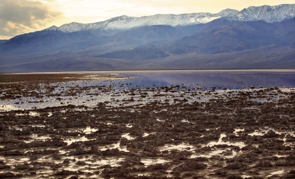 Salt Badwater Basin Black Mountains Death Valley National Park California Lowest spot in the Western Hemisphere 282 Feet below Sea Level