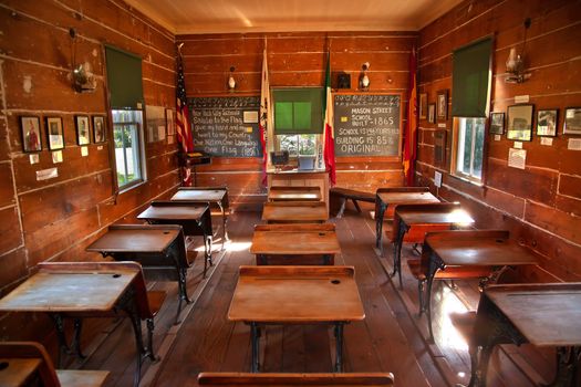 Old Mason Street Elementary School, Wooden Desks, Old San Diego, California One of the first elementary schools in California  Built 1865 and is 146 years old.