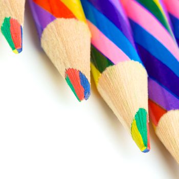 striped colorful pencils isolated on white background