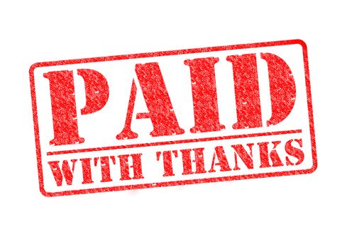 PAID WITH THANKS red rubber stamp over a white background.