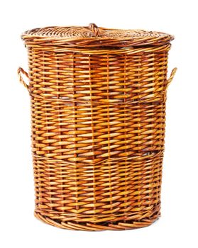 wooden laundry basket isolated on white background