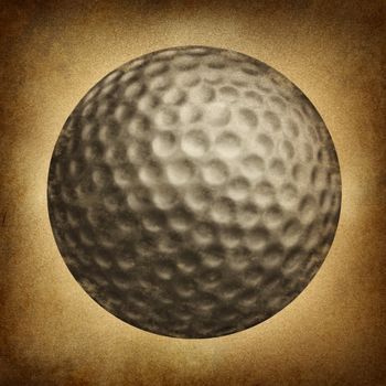 Golf ball in an old vintage grunge texture on parchement paper as a traditional sporting symbol of  an individual leisure game played on an eighteen hole course.