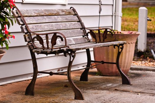 Woden chair in the park outdoors