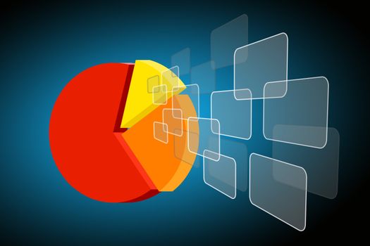 Flying transparent button with colorful pie chart- graph