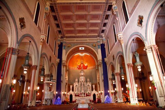 Interior Saint Peter and Paul Catholic Church Completed 1924 San Francisco California.  Christ the Pantocrator, Christ the All Powerful, in the Background by Ettore and Giuditta Serbaroli